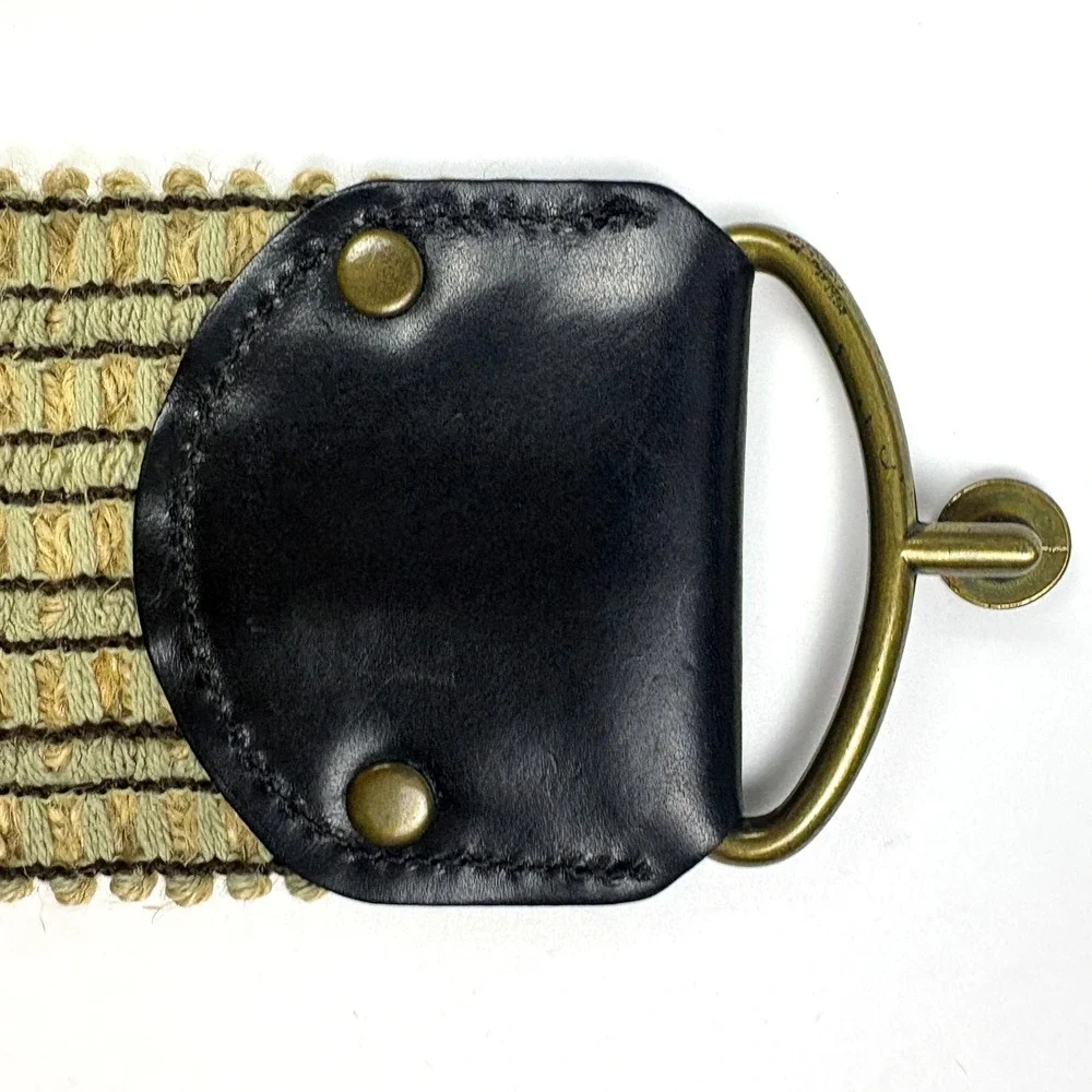 VTG 80s Wide Woven‎ Jute Waist Cinch Belt Womens Sz S/M Brown Genuine Leather